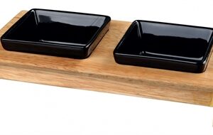 TRIXIE VOERSET KERAMIEK MET HOUTEN ONDERSTEL ZWART