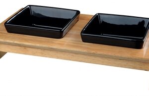 TRIXIE VOERSET KERAMIEK MET HOUTEN ONDERSTEL ZWART