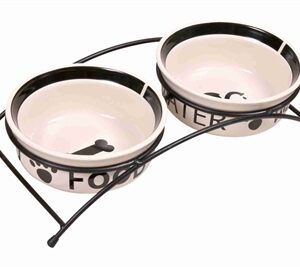 TRIXIE VOERBAK / DRINKBAK SET EAT ON YOUR FEET WIT / ZWART