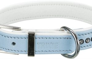 TRIXIE HALSBAND HOND ACTIVE COMFORT MET STRASS STEEN LEER LICHTBLAUW
