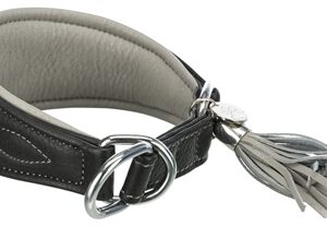 TRIXIE HALSBAND HOND ACTIVE COMFORT VOOR WINDHONDEN LEER ZWART / GRIJS