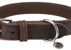 TRIXIE HALSBAND HOND RUSTIC VETLEER DONKERBRUIN