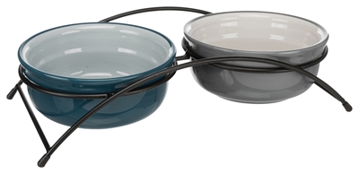 TRIXIE VOERBAK-SET KERAMIEK / METAAL PETROL / GRIJS