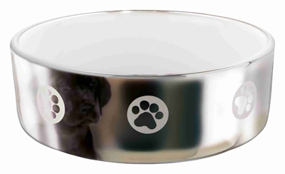 TRIXIE VOERBAK POOT KERAMIEK ZILVER / WIT