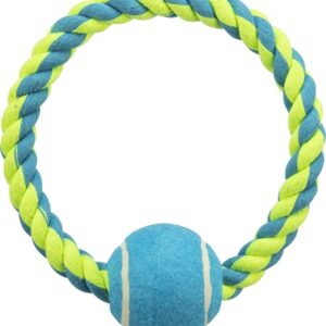 TRIXIE TOUWRING MET TENNISBAL LIME/BLAUW