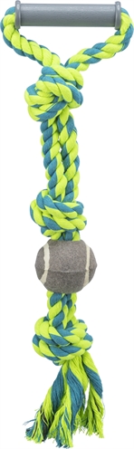 TRIXIE FLOSTOUW MET HANDVAT EN HONDVRIENDELIJKE TENNISBAL BLAUW/GROEN