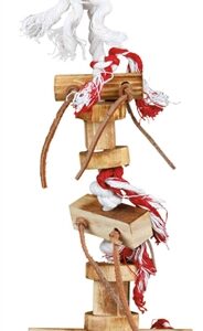 TRIXIE SPEELGOED MET TOUW EN LEREN BANDJES HOUT KLEURIG