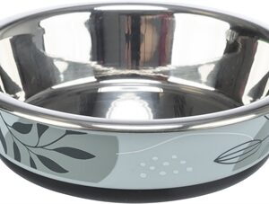 TRIXIE VOERBAK WATERBAK PLAT RVS / KUNSTSTOF / RUBBER BLAUW / GRIJS