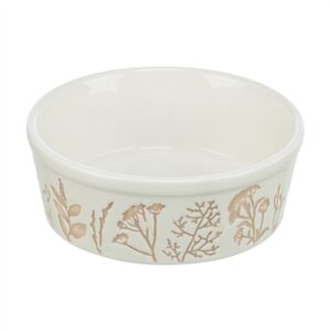 TRIXIE VOERBAK / DRINKBAK HOND PLANTMOTIEF STRUCTUUR KERAMIEK WIT / TAUPE