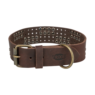 TRIXIE HALSBAND HOND RIVET RUSTIC VETLEER DONKERBRUIN